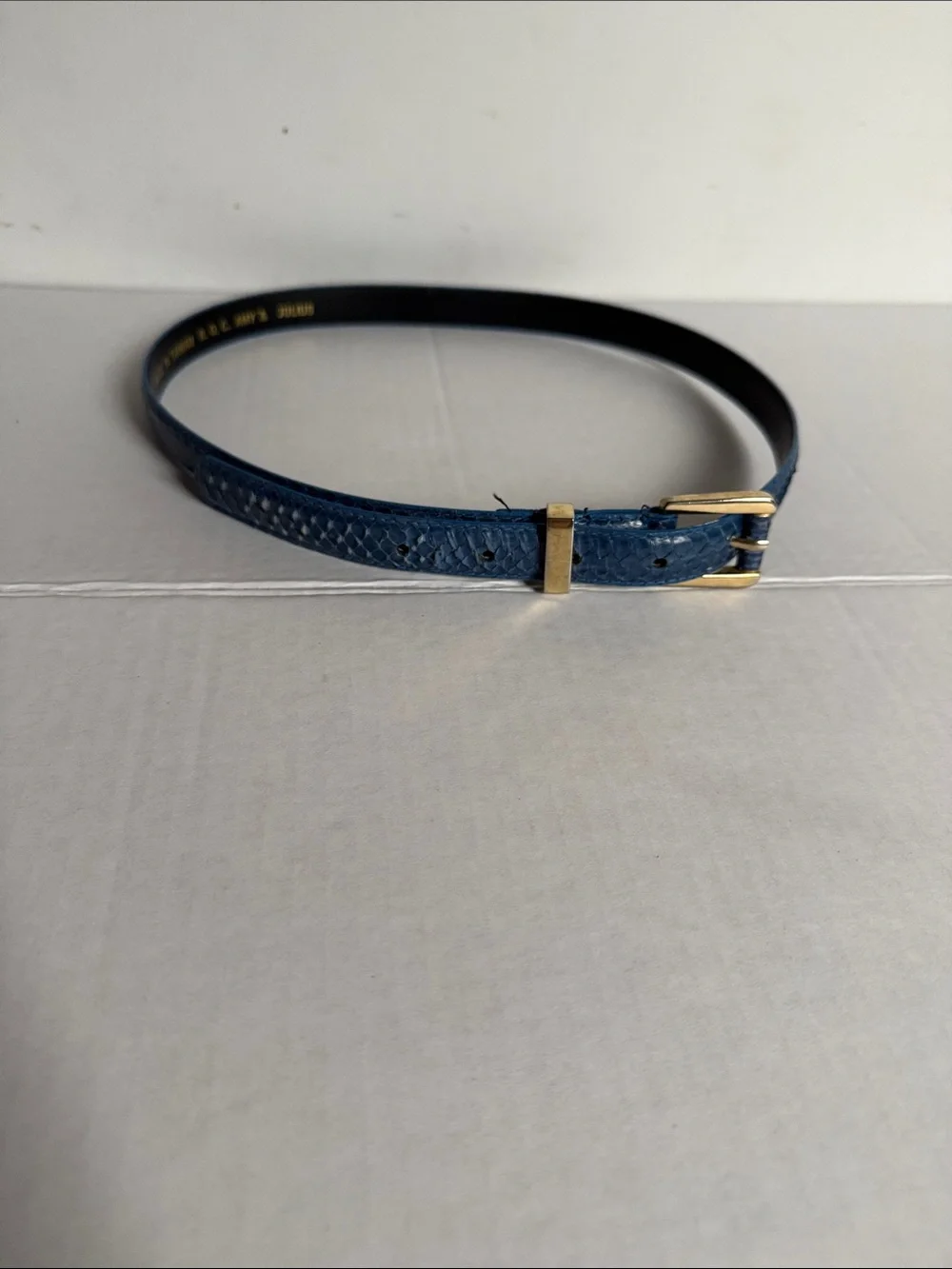 Deep Blue snake Skin  Textured Leather Belt with Metal Buckle